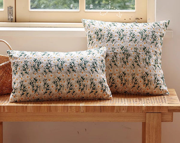 Farmhouse Decorative Pillows for Sofa, Embroider Flower Cotton Pillow Covers, Spring Flower Decorative Pillows for Bedroom, Decorative Pillows for Couch-Silvia Home Craft