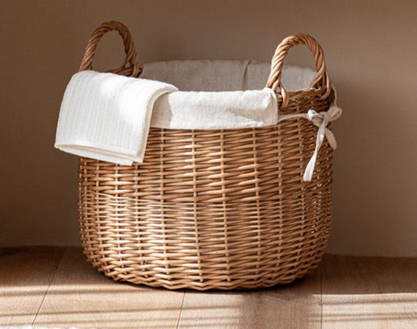 Large Round Storage Basket for Clothes, Natural Hand-woven Wicker Storage Basket for Clothes, Willow Weaving Baskets for Clothes, Extra Large Kitchen Storage Baskets-Silvia Home Craft