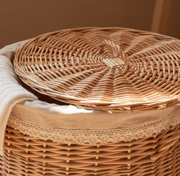 Hand-woven Wicker Storage Basket for Clothes, Large Round Storage Basket for Clothes, Willow Weaving Baskets for Clothes, Extra Large Kitchen Storage Baskets-Silvia Home Craft
