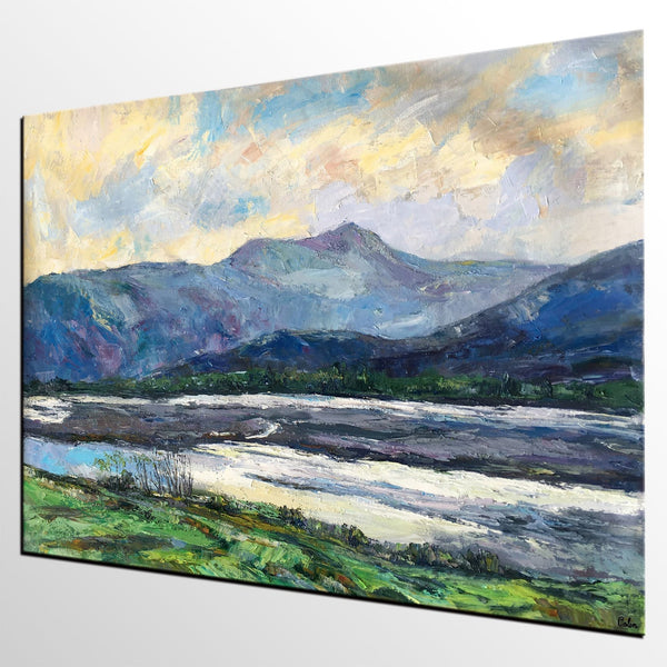 Landscape Canvas Painting, Canvas Wall Art Painting, Mountain Landscape Paintings, Custom Large Painting, Autumn Mountain Painting-Silvia Home Craft