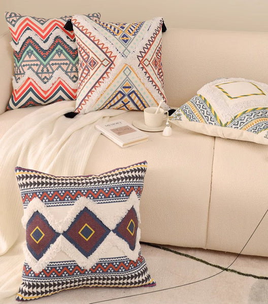 Geometric Modern Pillow Covers, Square Pillows for Couch, Oriental Decorative Throw Pillows for Living Room, Bohemian Decorative Sofa Pillows-Silvia Home Craft