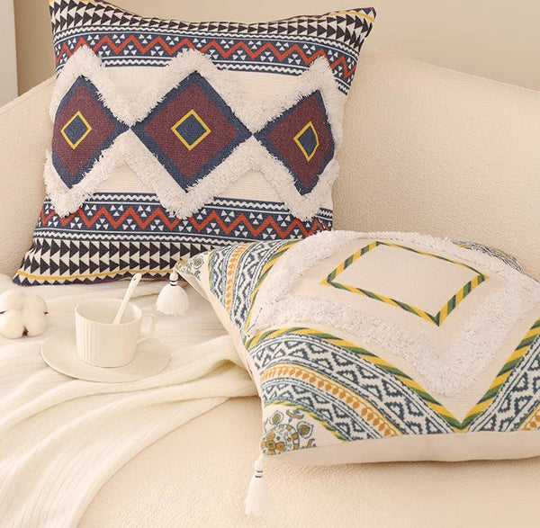 Geometric Modern Pillow Covers, Square Pillows for Couch, Oriental Decorative Throw Pillows for Living Room, Bohemian Decorative Sofa Pillows-Silvia Home Craft