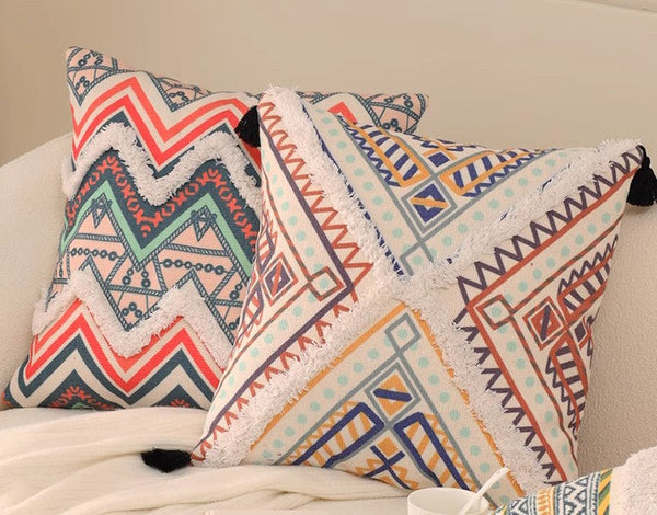 Geometric Modern Pillow Covers, Square Pillows for Couch, Oriental Decorative Throw Pillows for Living Room, Bohemian Decorative Sofa Pillows-Silvia Home Craft