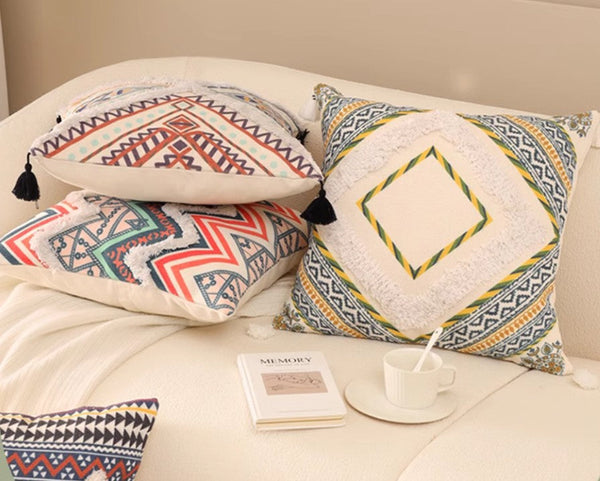 Geometric Modern Pillow Covers, Square Pillows for Couch, Oriental Decorative Throw Pillows for Living Room, Bohemian Decorative Sofa Pillows-Silvia Home Craft