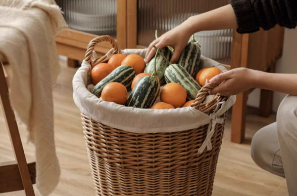 Large Food Storage Basket with Handle, Natural Hand-woven Wicker Storage Basket for Clothes, Willow Weaving Baskets for Clothes, Extra Large Kitchen Storage Baskets-Silvia Home Craft