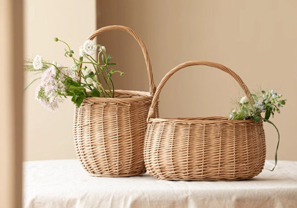 Wicker Storage Basket for Kitchen, Hand-woven Picnic Food Basket with Handle, Willow Weaving Baskets for Vegetable, Natural Fruit Basket, Storage Basket for Shelves-Silvia Home Craft
