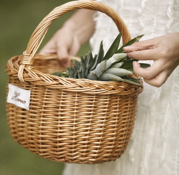 Hand-woven Wicker Storage Basket, Large Picnic Food Basket with Handle, Willow Weaving Baskets for Vegetable, Natural Fruit Basket, Kitchen Storage Baskets-Silvia Home Craft