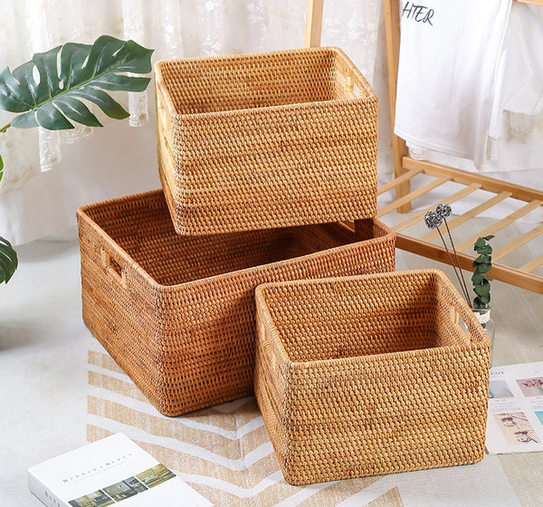 Large Storage Basket for Living Room, Kitchen Storage Baskets, Woven Storage Basket for Shelves, Rattan Storage Baskets for Toys-Silvia Home Craft