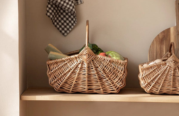 Large Picnic Food Basket with Handle, Natural Hand-woven Wicker Storage Basket, Lovely Willow Weaving Baskets for Vegetable, Natural Fruit Basket, Kitchen Storage Baskets-Silvia Home Craft