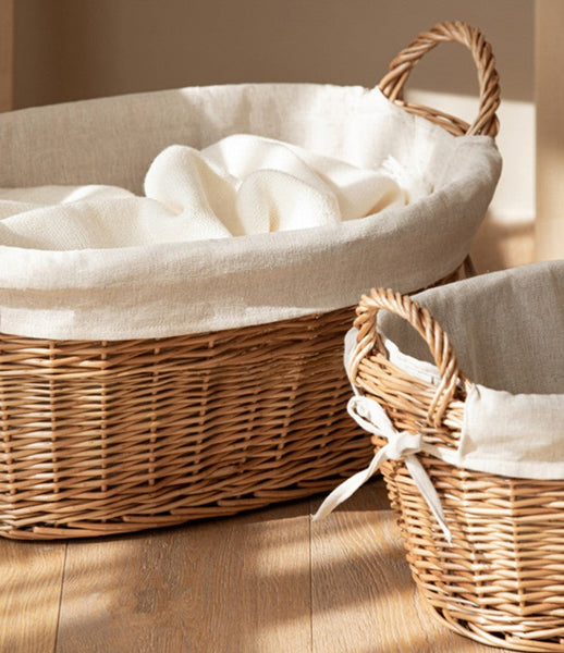 Large Kitchen Round Storage Baskets, Large Food Storage Basket with Handle, Natural Hand-woven Wicker Storage Basket for Clothes, Willow Weaving Baskets for Toys-Silvia Home Craft