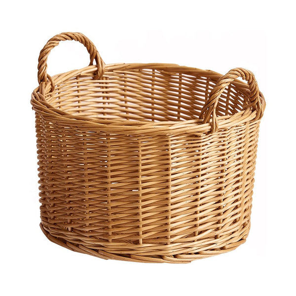 Small Picnic Fruit Basket with Handle, Kitchen Storage Baskets, Natural Hand-woven Wicker Round Storage Basket, Small Willow Weaving Baskets for Vegetable, Natural Fruit Storage Basket-Silvia Home Craft