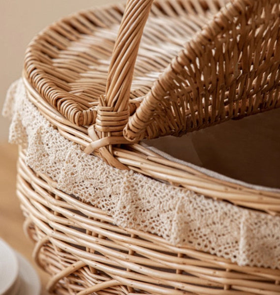 Extra Large Kitchen Storage Baskets, Picnic Storage Basket with Handle, Natural Hand-woven Wicker Storage Basket, Lovely Willow Weaving Baskets for Vegetable, Natural Fruit Storage Baskets-Silvia Home Craft