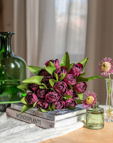 Purple Tulip Flowers, Bedroom Flower Arrangement Ideas, Spring Artificial Floral for Dining Room Table, Simple Modern Floral Arrangement Ideas for Home Decoration-Silvia Home Craft