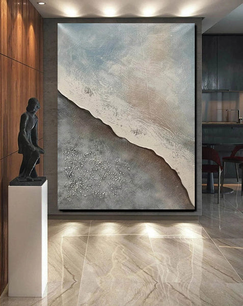 Bedroom Wall Art Ideas, Abstract Seashore Painting, Acrylic Canvas Paintings for Living Room, Simple Wall Art Ideas, Contemporary Paintings-Silvia Home Craft