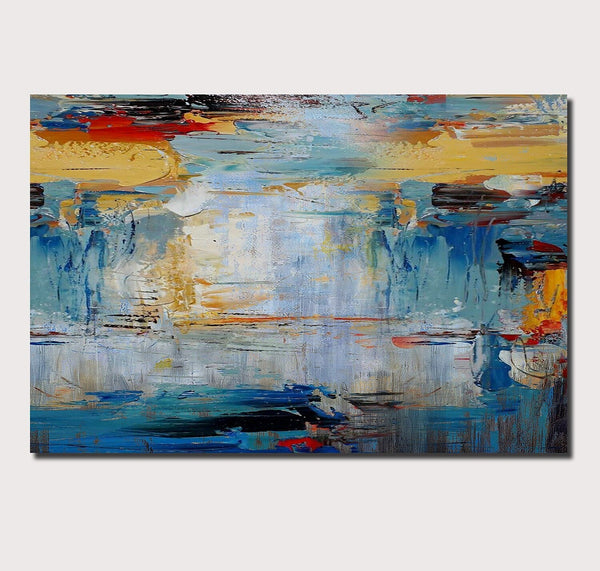 Acrylic Paintings for Living Room, Large Simple Modern Art, Blue Abstract Acrylic Painting, Contemporary Wall Art Paintings-Silvia Home Craft