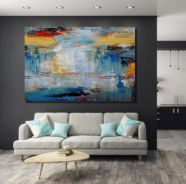 Acrylic Paintings for Living Room, Large Simple Modern Art, Blue Abstract Acrylic Painting, Contemporary Wall Art Paintings-Silvia Home Craft