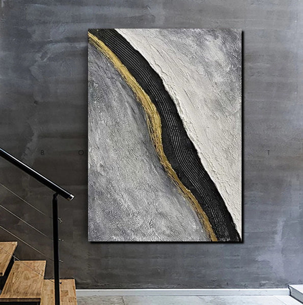 Bedroom Wall Art Ideas, Black Abstract Painting, Acrylic Canvas Paintings for Living Room, Simple Wall Art Ideas, Buy Paintings Online-Silvia Home Craft