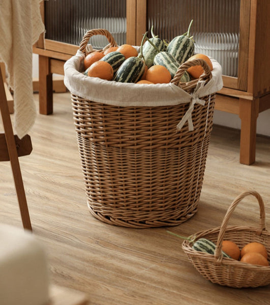 Large Food Storage Basket with Handle, Natural Hand-woven Wicker Storage Basket for Clothes, Willow Weaving Baskets for Clothes, Extra Large Kitchen Storage Baskets-Silvia Home Craft
