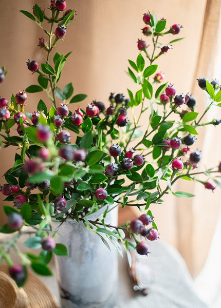 Simple Artificial Flowers for Living Room, Blueberry Fruit Branch, Flower Arrangement Ideas for Home Decoration, Spring Artificial Floral for Bedroom-Silvia Home Craft