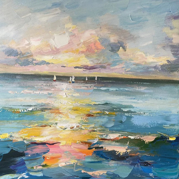 Sail Boat at Sea, Contemporary Modern Artwork, Abstract Landscape Wall Art for Bedroom, Large Modern Canvas Painting, Hand Painted Wall Art Painting-Silvia Home Craft