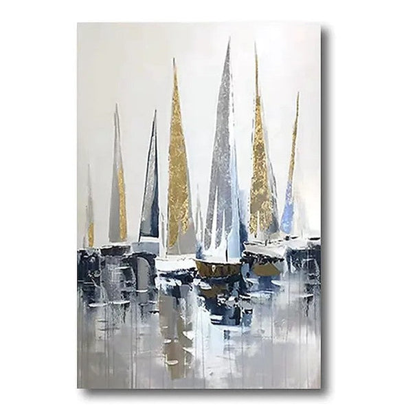 Boat Paintings, Palette Knife Paintings, Simple Modern Art, Large Paintings for Living Room, Hand Painted Canvas Art-Silvia Home Craft