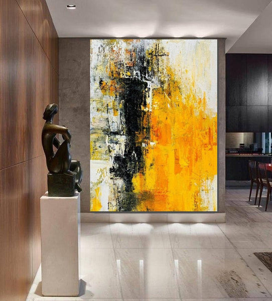 Canvas Painting for Living Room, Simple Modern Art, Yellow Modern Wall Art Painting, Huge Contemporary Abstract Artwork for Bedroom-Silvia Home Craft