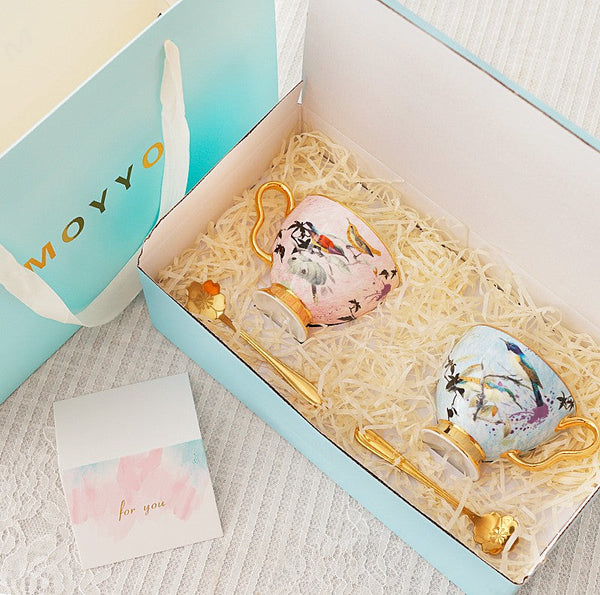 Unique Bird Flower Tea Cup and Saucer in Gift Box as Birthday Gift, Elegant Ceramic Coffee Cups, Afternoon British Tea Cups, Royal Porcelain Tea Cup Set-Silvia Home Craft