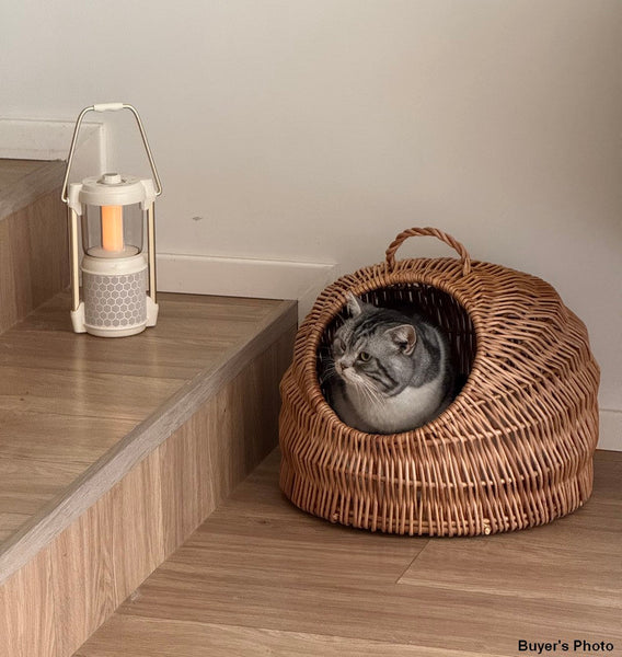 Indoor Cat Bed, Natural Wicker Cat House Basket with Washable Cushion for Indoor Cats and Dogs-Silvia Home Craft