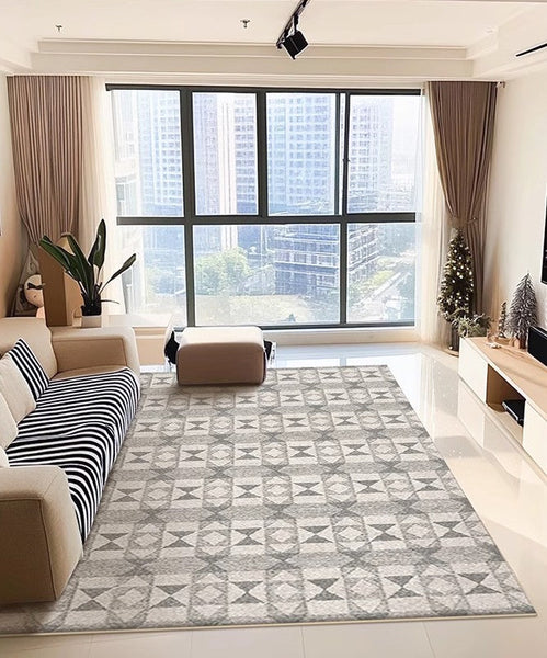 Large Gray Floor Rugs for Living Room, Dining Room Floor Rug, Modern Floor Rugs for Bedroom, Extra Large Geometric Modern Rugs for Office-Silvia Home Craft