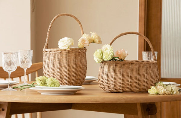 Wicker Storage Basket for Kitchen, Hand-woven Picnic Food Basket with Handle, Willow Weaving Baskets for Vegetable, Natural Fruit Basket, Storage Basket for Shelves-Silvia Home Craft
