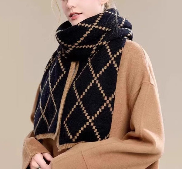 Elegant Wool Scarves, Black Brown Warm Winter Scarf, Winter Wool Scarf, Soft Cashmere Scarf for Women, Cold Weather Scarf, Fashion Scarf, Christmas Gifts for Her, Holiday Scarf-Silvia Home Craft