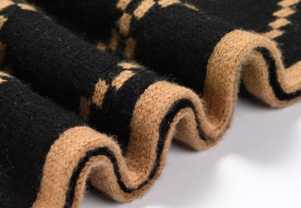Elegant Wool Scarves, Black Brown Warm Winter Scarf, Winter Wool Scarf, Soft Cashmere Scarf for Women, Cold Weather Scarf, Fashion Scarf, Christmas Gifts for Her, Holiday Scarf-Silvia Home Craft