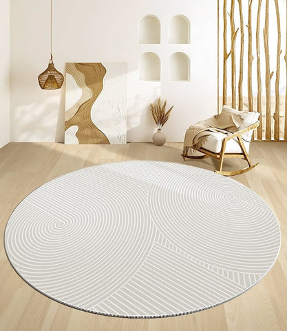 Abstract Contemporary Round Rugs for Dining Room, Geometric Modern Rug Ideas for Living Room, Soft Modern Rugs for Dining Room, Circular Modern Rugs for Bathroom-Silvia Home Craft