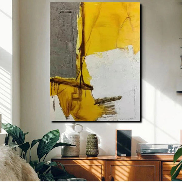 Simple Wall Art Ideas, Yellow Abstract Painting, Living Room Abstract Painting, Acrylic Canvas Paintings, Buy Modern Wall Art Online-Silvia Home Craft