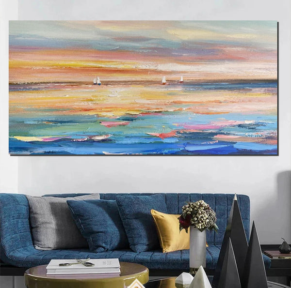 Acrylic Painting on Canvas, Modern Acrylic Canvas Painting, Oversized Canvas Painting for Sale, Simple Painting Ideas for Dining Room, Sail Boat Paintings-Silvia Home Craft