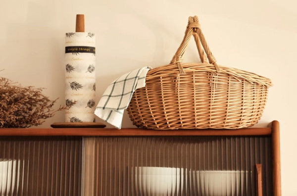 Large Kitchen Storage Baskets, Picnic Storage Basket with Handle, Hand-woven Wicker Storage Basket, Willow Weaving Baskets for Vegetable, Natural Fruit Basket-Silvia Home Craft