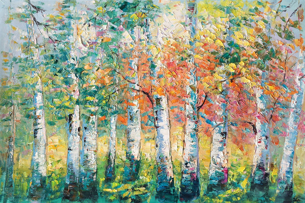 Custom Canvas Painting for Living Room, Heavy Texture Canvas Art, Autumn Tree Landscape Art-Silvia Home Craft