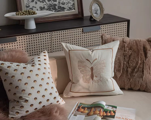 Decorative Pillow Arrangement Ideas for Couch, Modern Decorative Pillows for Bedroom, Embroidered Butterfly Pillow Covers, Large Decorative Throw Pillows for Living Room-Silvia Home Craft