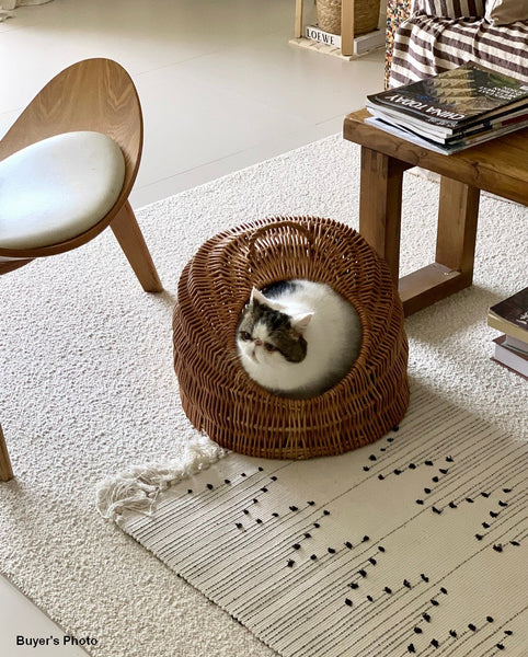 Indoor Cat Bed, Natural Wicker Cat House Basket with Washable Cushion for Indoor Cats and Dogs-Silvia Home Craft