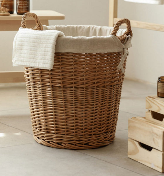 Large Food Storage Basket with Handle, Natural Hand-woven Wicker Storage Basket for Clothes, Willow Weaving Baskets for Clothes, Extra Large Kitchen Storage Baskets-Silvia Home Craft