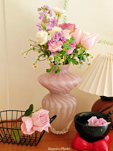 Modern Vases for Living Room, Mid Century Pink Vases for Flowers, Handmade Contemporary Glass Vases, Unique Decorative Glass Vase, Centerpiece Vases on Table-Silvia Home Craft