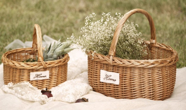 Hand-woven Wicker Storage Basket, Large Picnic Food Basket with Handle, Willow Weaving Baskets for Vegetable, Natural Fruit Basket, Kitchen Storage Baskets-Silvia Home Craft