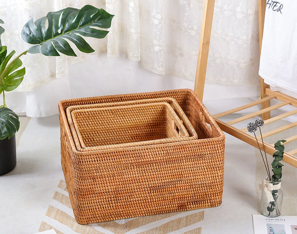 Large Storage Basket for Living Room, Kitchen Storage Baskets, Woven Storage Basket for Shelves, Rattan Storage Baskets for Toys-Silvia Home Craft