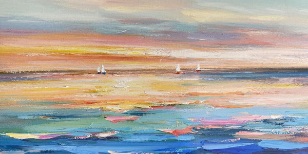 Acrylic Painting on Canvas, Modern Acrylic Canvas Painting, Oversized Canvas Painting for Sale, Simple Painting Ideas for Dining Room, Sail Boat Paintings-Silvia Home Craft