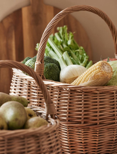 Large Picnic Food Basket with Handle, Natural Hand-woven Wicker Storage Basket, Willow Weaving Baskets for Vegetable, Natural Fruit Basket, Kitchen Storage Baskets-Silvia Home Craft