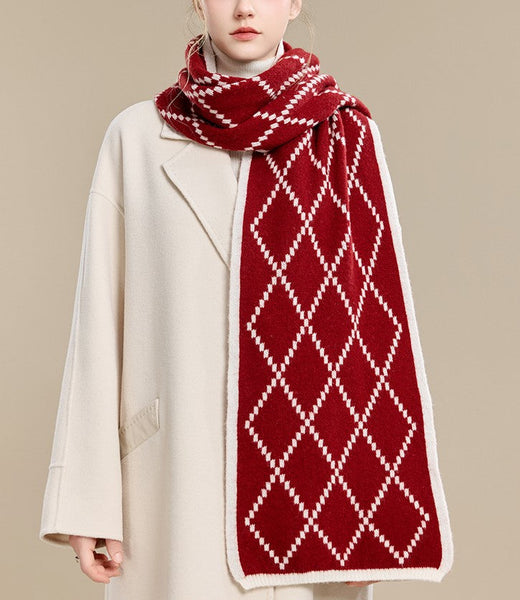 Winter Wool Scarf, Red White Soft Cashmere Scarf for Women, Elegant Wool Scarves, Warm Winter Scarf, Cold Weather Scarf, Red Fashion Scarf, Christmas Gifts for Her, Holiday Scarf-Silvia Home Craft