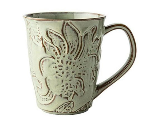 Green Ceramic Coffee Mug, Birthday Gifts, Stoneware Coffee Mugs, Handmade Pottery Coffee Mug, Large Capacity Coffee Cups-Silvia Home Craft