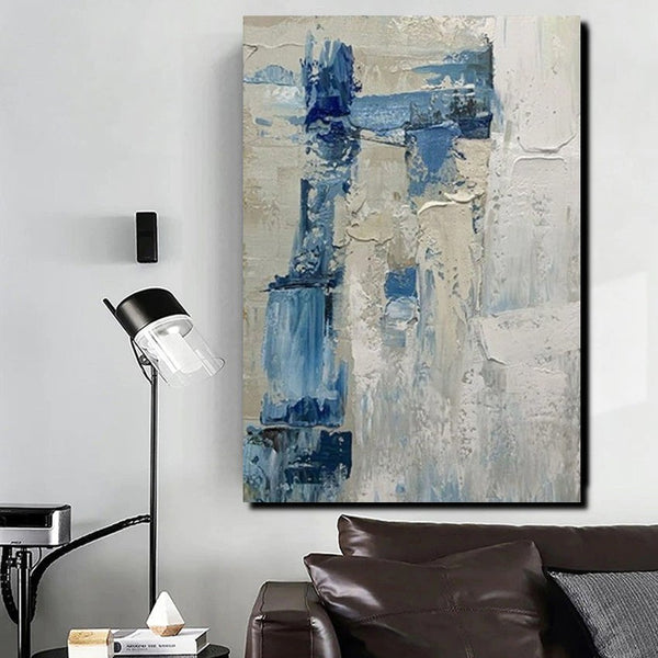 Simple Wall Art Ideas, Heavy Texture Painting, Blue Modern Abstract Painting, Bedroom Abstract Paintings, Large Acrylic Canvas Paintings-Silvia Home Craft