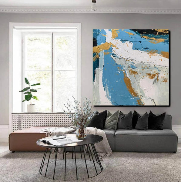 Abstrct Acrylic Paintings, Living Room Acrylic Wall Art Ideas, Blue Modern Abstract Paintings, Heavy Texture Canvas Art, Buy Art Online-Silvia Home Craft
