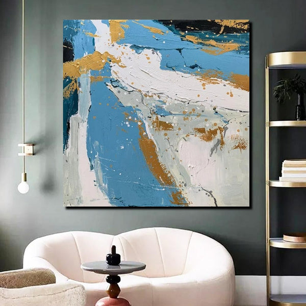 Abstrct Acrylic Paintings, Living Room Acrylic Wall Art Ideas, Blue Modern Abstract Paintings, Heavy Texture Canvas Art, Buy Art Online-Silvia Home Craft